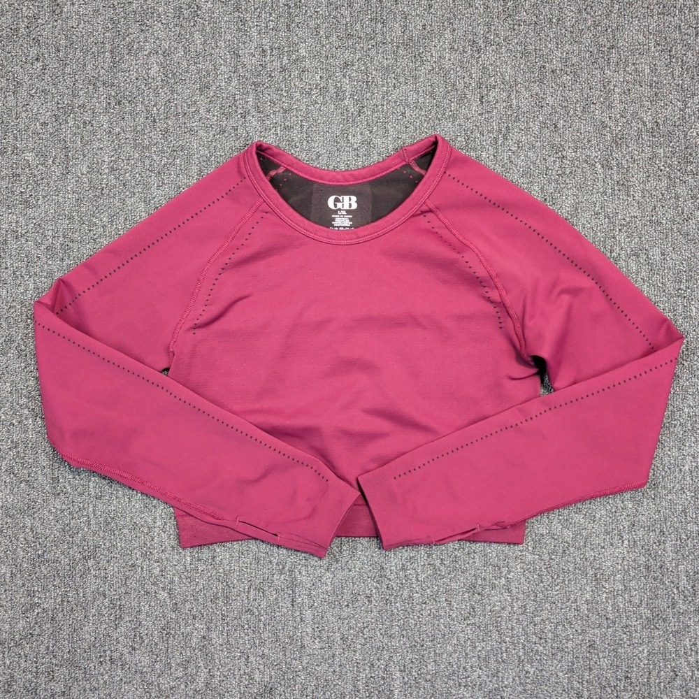 GB Activewear Seamless Cropped Long Sleeve Top L/XL Magenta Thumbhole Workout